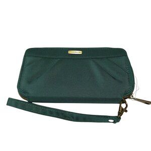 TRAVELON Women's Green Zip Around Wristlet RFID Blocking Travel Nylon 7.5x4”